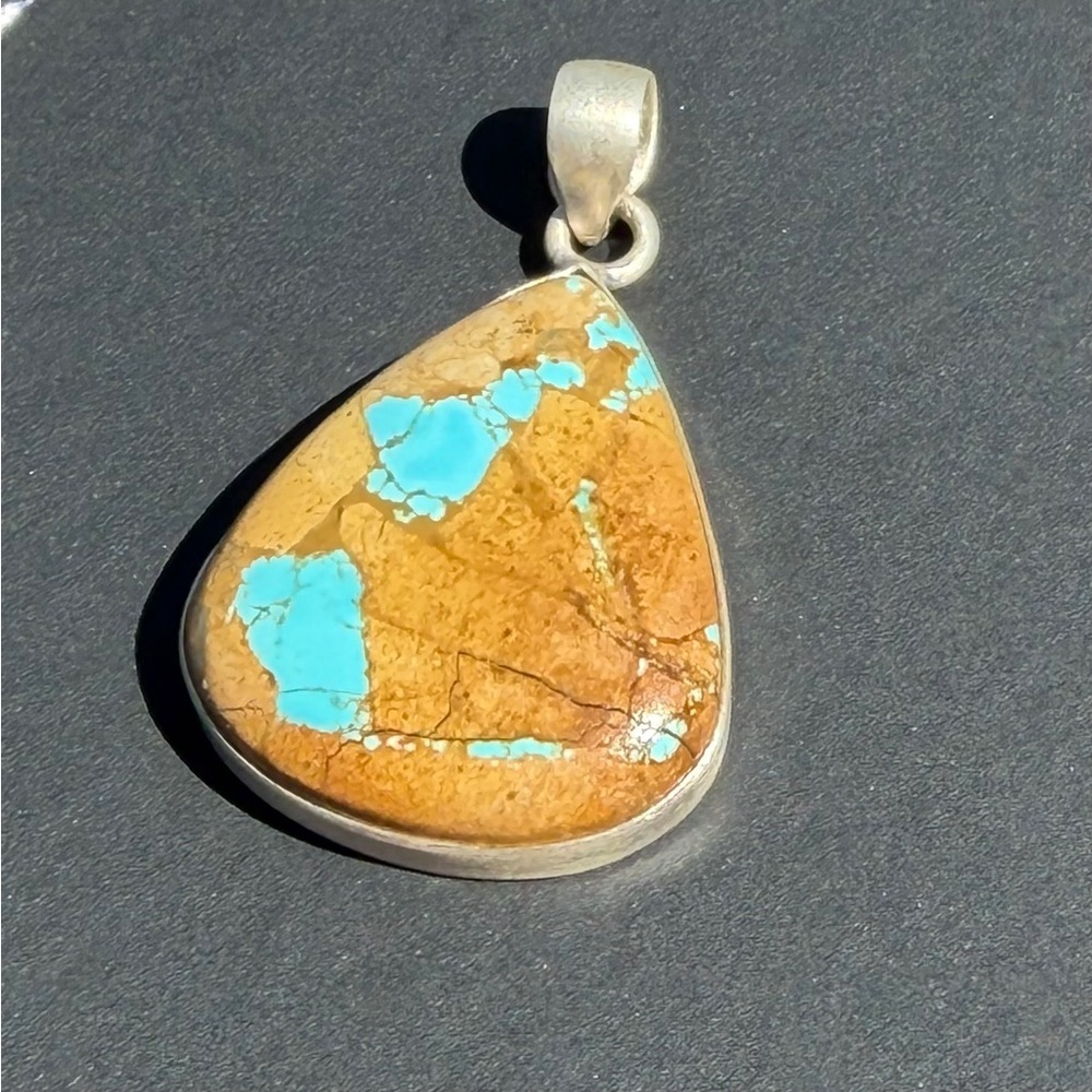925 Sterling Silver Royston Ribbon Turquoise Tear Drop Pendant